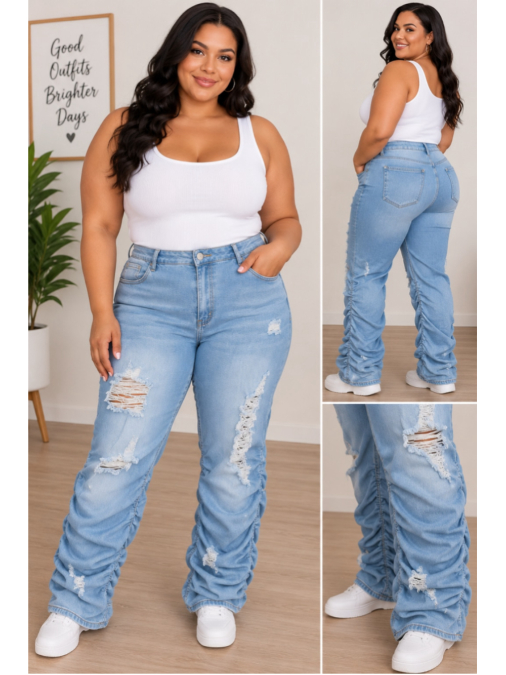 SHEIN Curve High Rise Distressed Stacked Jeans, Blue Women’s Size 2XL